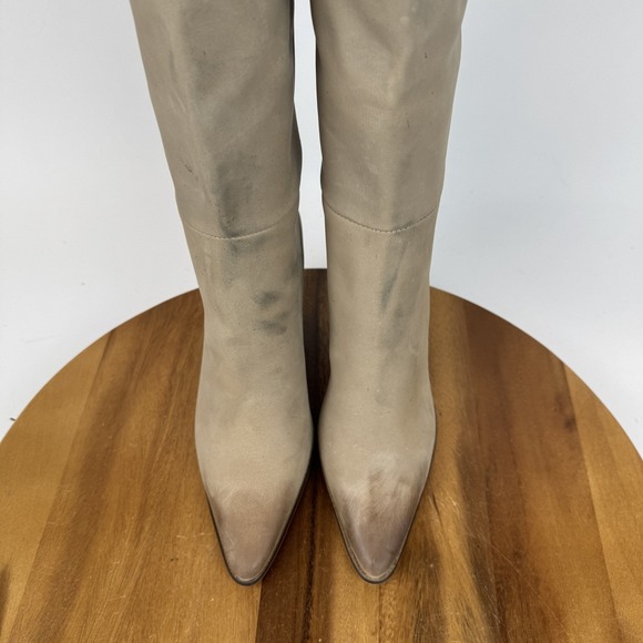 New Womens Steve Madden Croft Beige Leather Heeled Riding Boots Size 5.5 M NWOB - Picture 6 of 11
